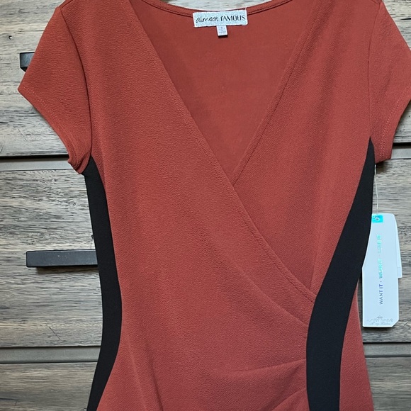 Almost Famous Wrap Me Up Mini Dress-Rust - Picture 5 of 10